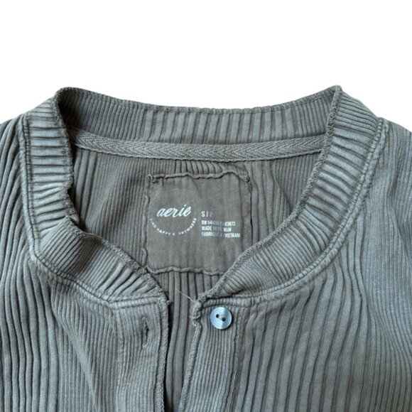 Aerie Ribbed Long Sleeve Shirt Half Button-down Size Small - Picture 3 of 5